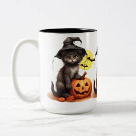 Zwarte Kat Op Een Jack Tweekleurige Koffiemok