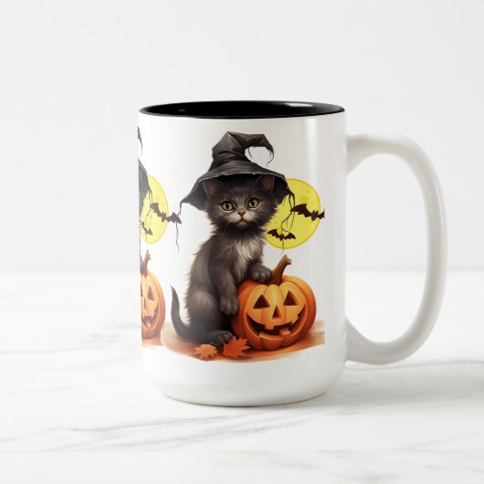 Zwarte Kat Op Een Jack Tweekleurige Koffiemok (Rechts)