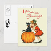 Zwarte kat op een pompoen briefkaart (Voorkant / Achterkant)