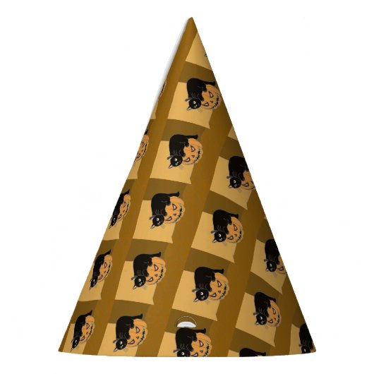 Zwarte kat op een pompoen feesthoedjes (Links)