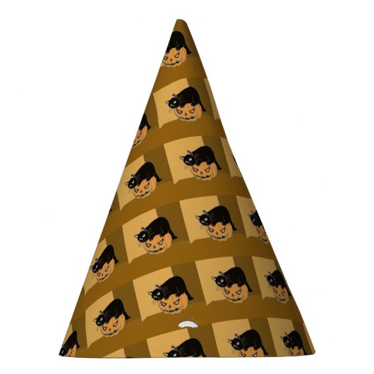 Zwarte kat op een pompoen feesthoedjes (Rechts)