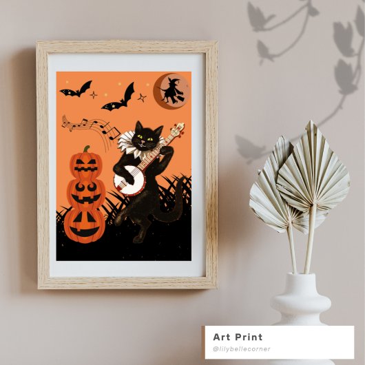  zwarte kat op een spookachtige nacht poster