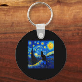 Zwarte kat op een Sterrennacht - Kattenliefhebber  Sleutelhanger (Voorkant)