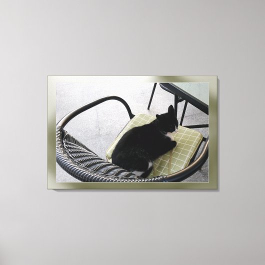 Zwarte kat op een terras canvas afdruk (Voorkant)