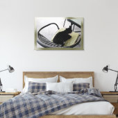 Zwarte kat op een terras canvas afdruk (Insitu (Slaapkamer))