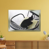 Zwarte kat op een terras canvas afdruk (Insitu (Woonkamer))