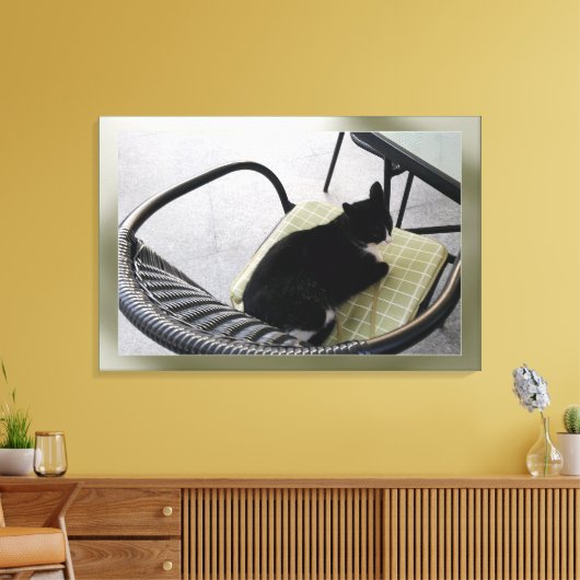 Zwarte kat op een terras canvas afdruk (Insitu (Woonkamer))