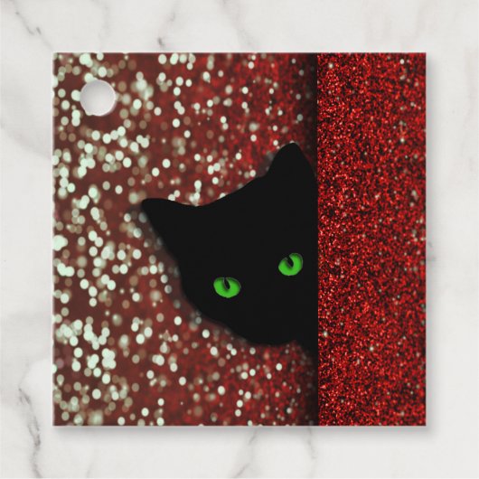 Zwarte kat op faux glitter kerstcadeau Label (Voorkant)