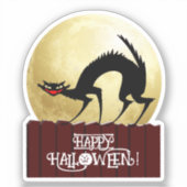 Zwarte kat op Fence Halloween Sticker (Voorkant)