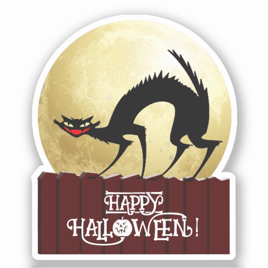 Zwarte kat op Fence Halloween Sticker (Voorkant)