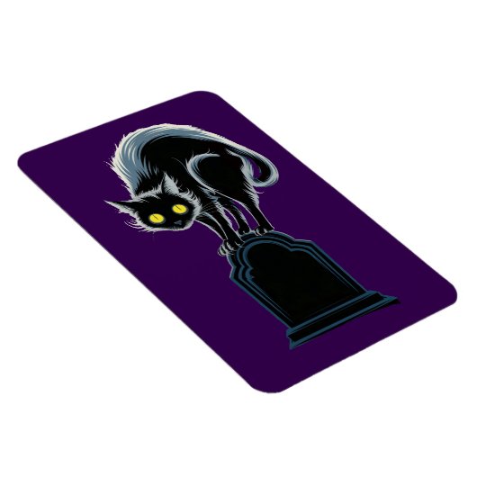 Zwarte kat op grafsteen Paarse magneet (Rechterzijde)