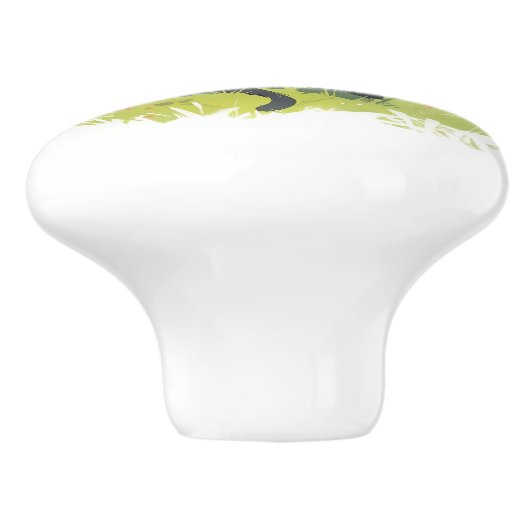 Zwarte Kat op Gras Ceramische Pull Keramische Knop (Zijkant)