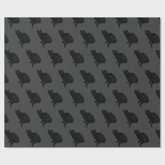 Zwarte kat op grijs | cadeaupapier (Vlak)