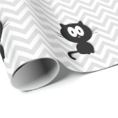 Zwarte kat op grijze chevron cadeaupapier (Rol Hoek)