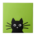 Zwarte Kat op groen (kleur is ) Tegeltje<br><div class="desc"></div>