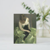 Zwarte kat op groene garnaal briefkaart (Staand voorkant)