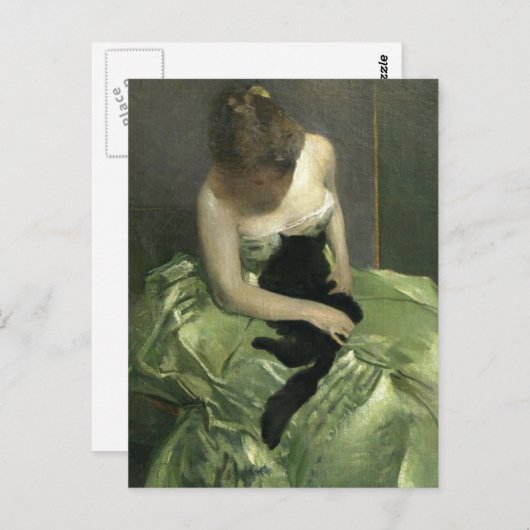 Zwarte kat op groene garnaal briefkaart (Voorkant / Achterkant)