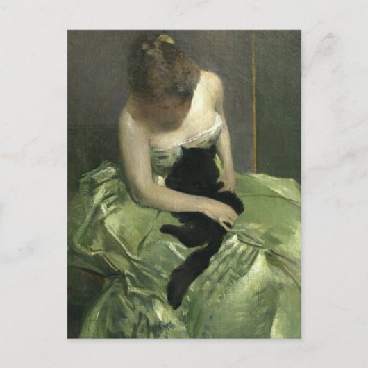 Zwarte kat op groene garnaal briefkaart (Voorkant)