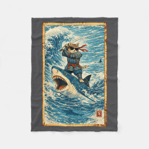 Zwarte Kat op Haai Retro Golf Krijger Grappig  Fleece Deken
