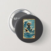 Zwarte Kat op Haai Retro Golf Krijger Grappig Ronde Button 5,7 Cm (Voorkant /achterkant)