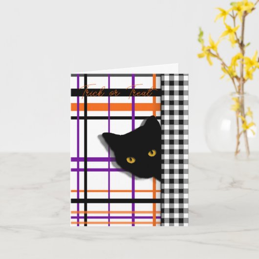 Zwarte kat op Halloween Pset en cheques Kaart (Gele Bloem)