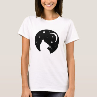Zwarte Kat Op Halve Maan Halloween Hemelse Kunst T-shirt