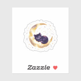 Zwarte Kat Op Halvemaan Hemelse Halloween Sticker