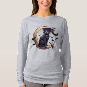 Zwarte Kat op Halvemaan PNG Hemelse Hekserij T-shirt