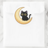 Zwarte kat op halvemaan sticker (Tas)