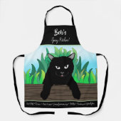 Zwarte kat op hek met groen gras schort (Voorkant)