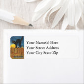 Zwarte kat op hek met maan Halloween Etiket (Insitu)