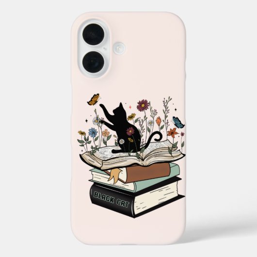 Zwarte kat op het boek Funny Cat Case-Mate iPhone Case (Achterkant)
