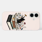 Zwarte kat op het boek Funny Cat Case-Mate iPhone Case (Achterkant (horizontaal))