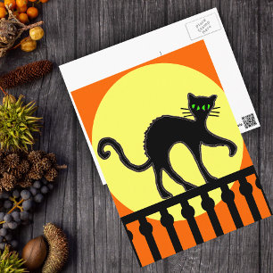 Zwarte Kat op het Briefkaart van de Omheining