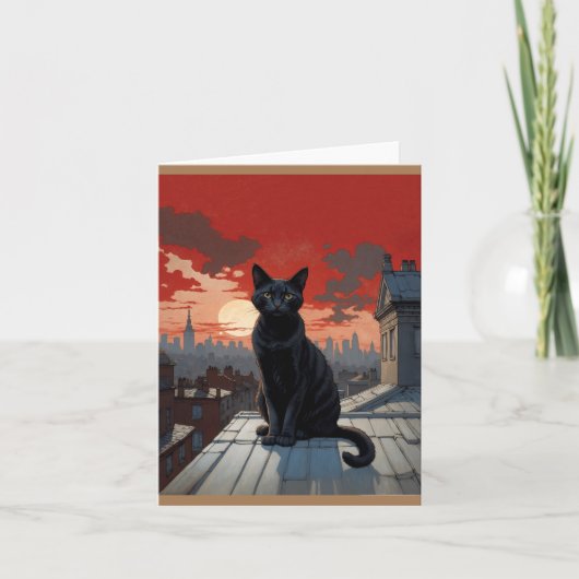 Zwarte kat op het dak bedankkaart (Voorkant)