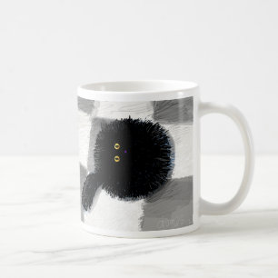 Zwarte kat op het gezicht koffiemok