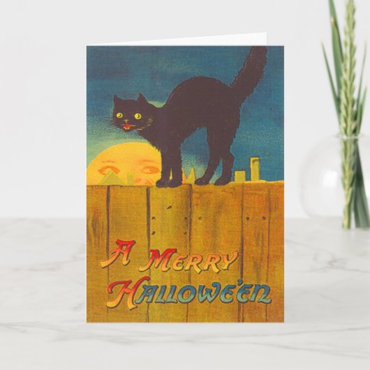Zwarte Kat op het Man van de Omheining in de Maan Kaart (Voorkant)
