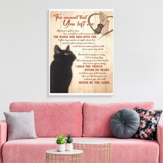 Zwarte kat op het moment dat je me verliet canvas afdruk (Insitu (Woonkamer))