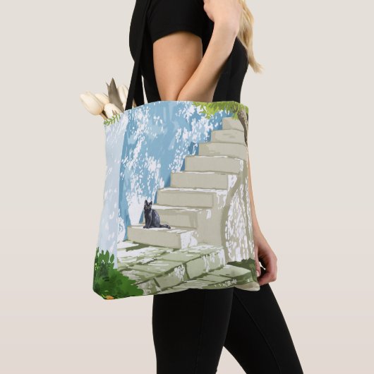Zwarte kat op het Poster, Griekenland Santorini Tote Bag (Dichtbij)
