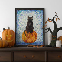 Zwarte kat op het Poster Pumpkin Halloween