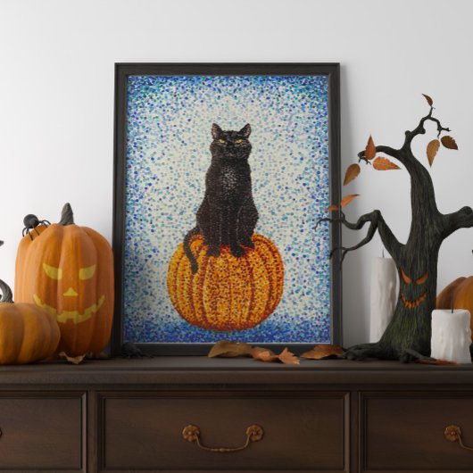 Zwarte kat op het Poster Pumpkin Halloween