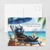 Zwarte kat op het strand briefkaart (Voorkant / Achterkant)