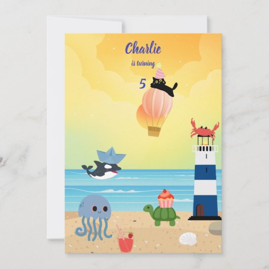 Zwarte kat op hete luchtballon Zee Kaart (Voorkant)