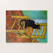 Zwarte kat op houten stoel legpuzzel (Horizontaal)