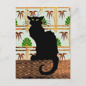 Zwarte kat op Japans wandpapier Briefkaart (Voorkant)