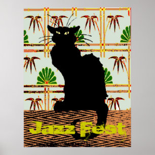 Zwarte kat op Japans wandpapier, Jazz Fest Poster