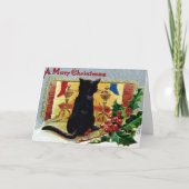 zwarte kat op kerstvakantie feestdagen kaart (Voorkant)