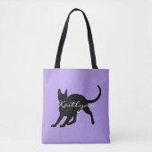 Zwarte kat op lavender tote bag (Voorkant)