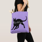 Zwarte kat op lavender tote bag (Dichtbij)