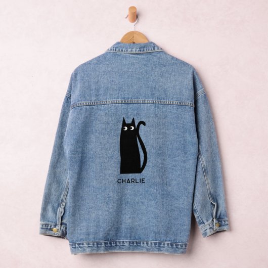Zwarte kat op maat denim jacket (Hangar)